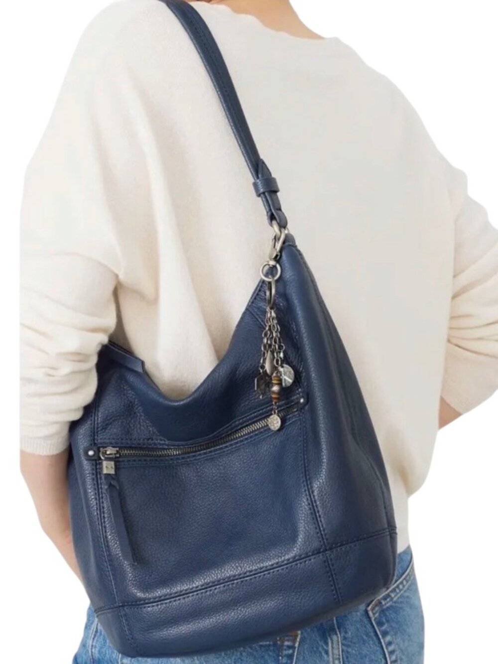 The Sak Sequoia Hobo Bag Blue Leather Charms